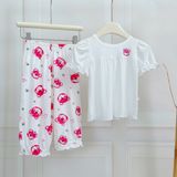  Bộ tay ngắn quần dài bé gái 95% sợi sồi Modal Ice Cool Lá Homewear A310, đồ ngủ cộc tay cho bé quần bí dễ thương melody 