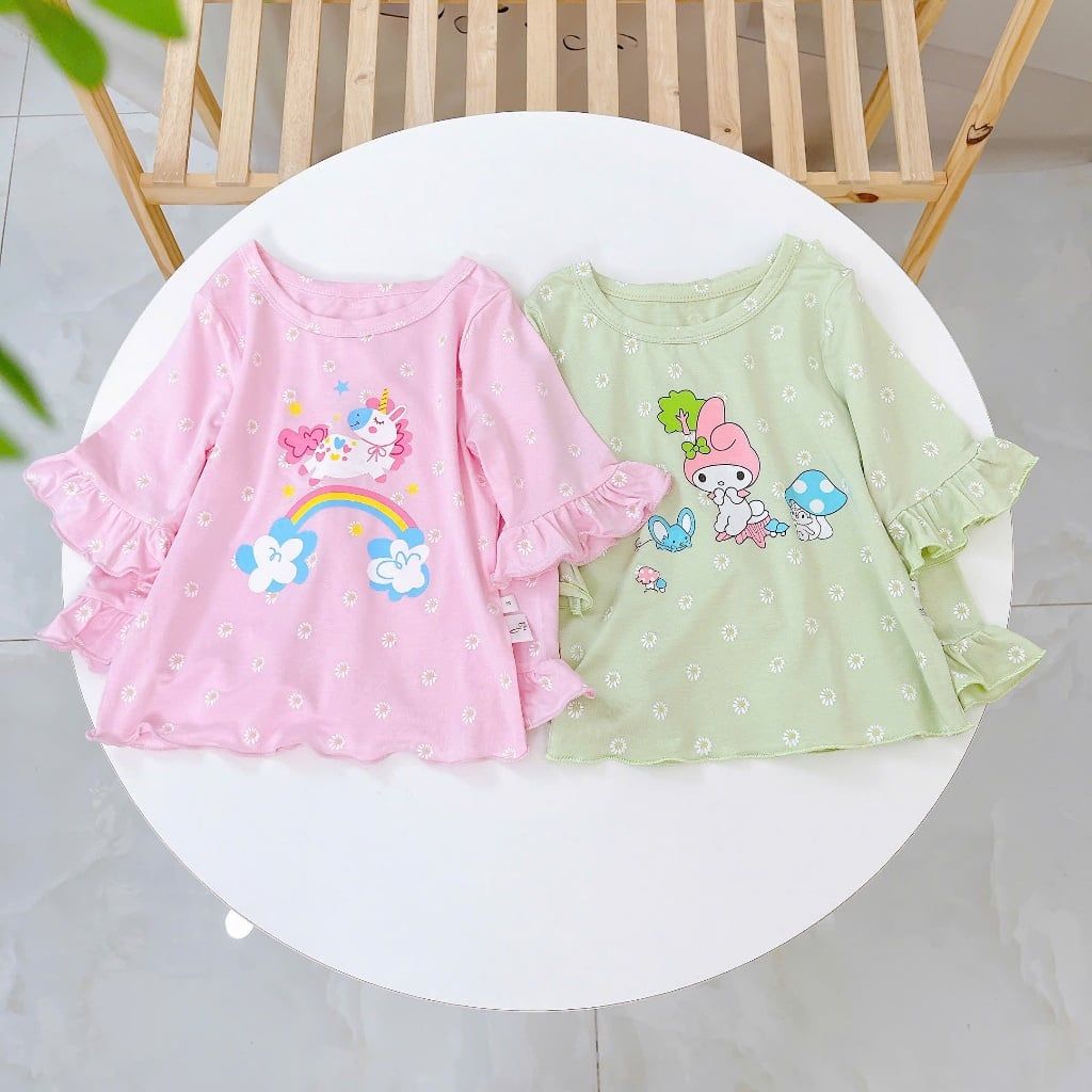  Bộ lửng cho bé gái 95% sợi sồi Modal Ice Cool Áo Lá Homewear A326 họa tiết hoa nhí kỳ lân unicorn melody 