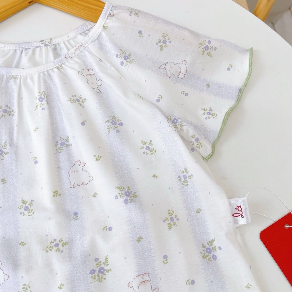  Bộ cộc tay bé gái Lá Homewear A395, bộ đùi cho bé gái vải tencel lycra mềm mỏng mát 