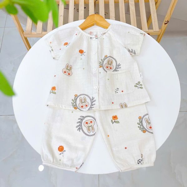  Bộ tay ngắn quần dài xô cotton Lá Homewear A339, đồ ngủ cộc tay bé gái quần bí dễ thương mềm mát 