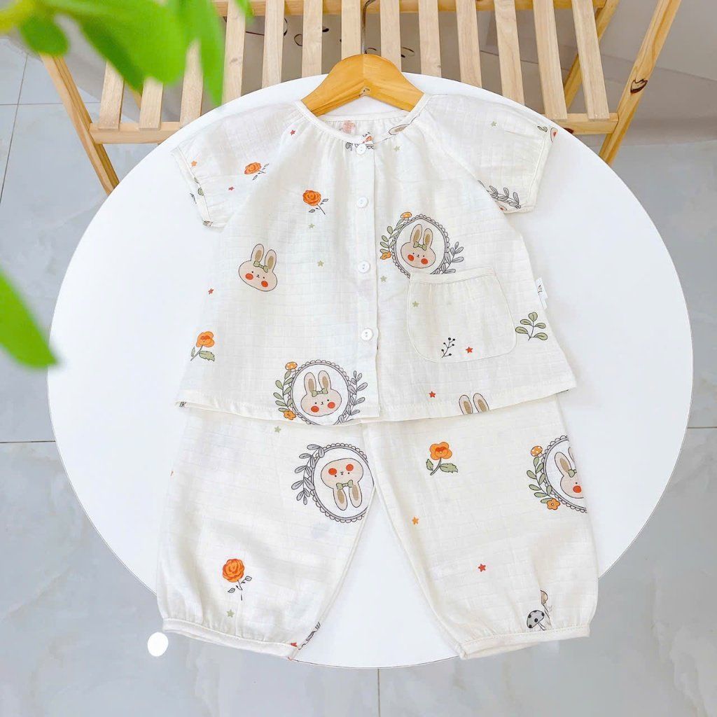  Bộ tay ngắn quần dài xô cotton Lá Homewear A339, đồ ngủ cộc tay bé gái quần bí dễ thương mềm mát 