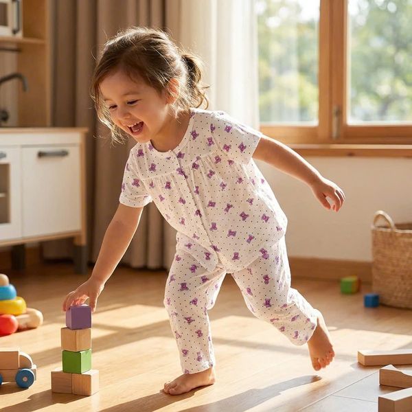  Bộ tay ngắn quần dài bé gái sợi sồi Modal Lá Homewear MOD4, đồ dài cộc tay cho bé babydoll mềm mát 