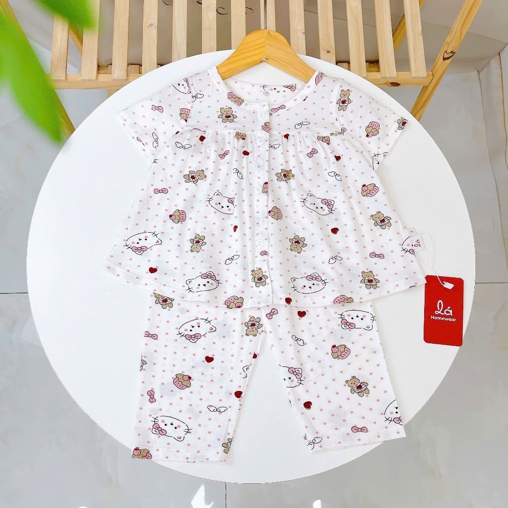  Bộ tay ngắn quần dài bé gái sợi sồi Modal Lá Homewear MOD4, đồ dài cộc tay cho bé babydoll mềm mát 