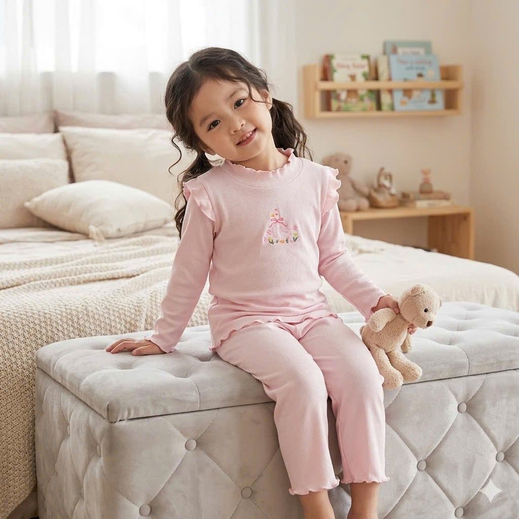  Đồ bộ dài tay bé gái sợi sồi Modal Lá Homewear LEZ01, bộ thun tăm cao cấp mềm mát mịn co giãn 