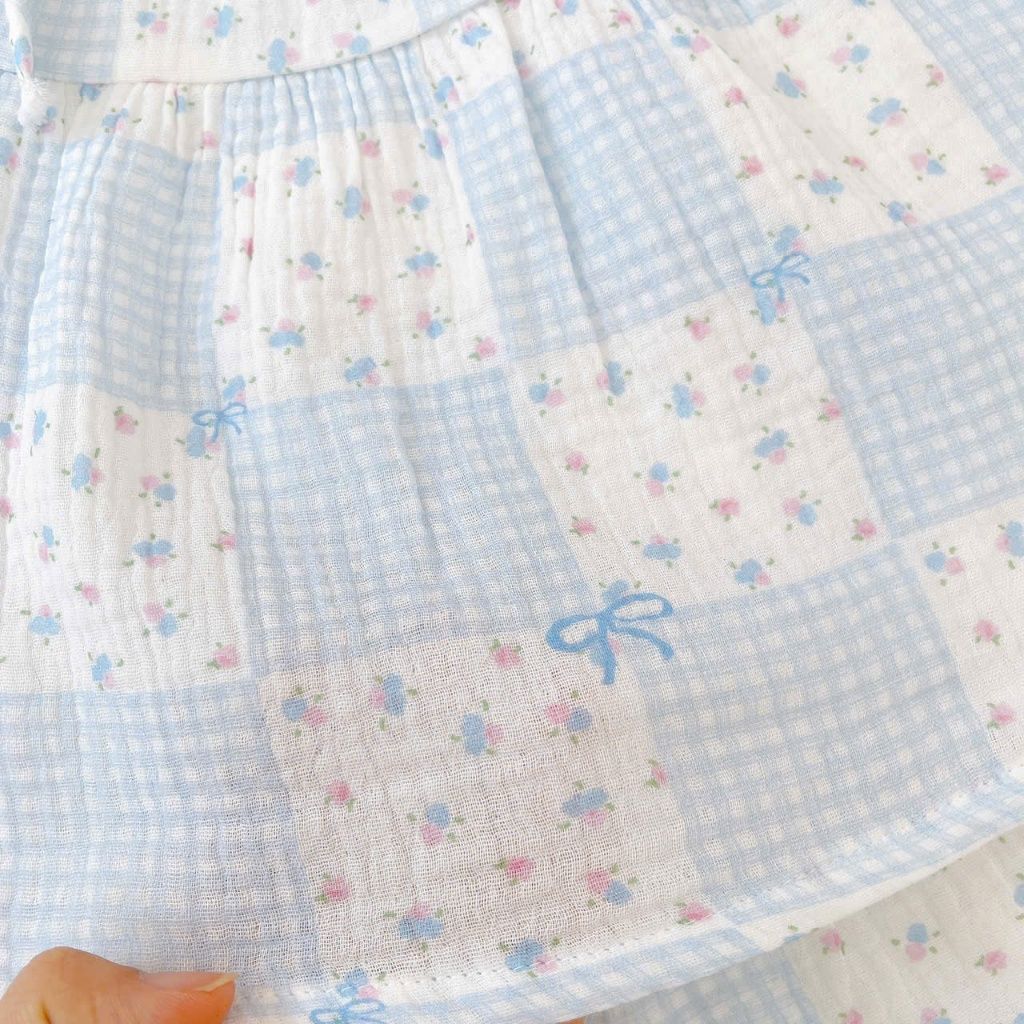  Bộ hai dây bé gái xô muslin XM03 Lá Homewear, đồ bộ mùa hè mát chấm bi 