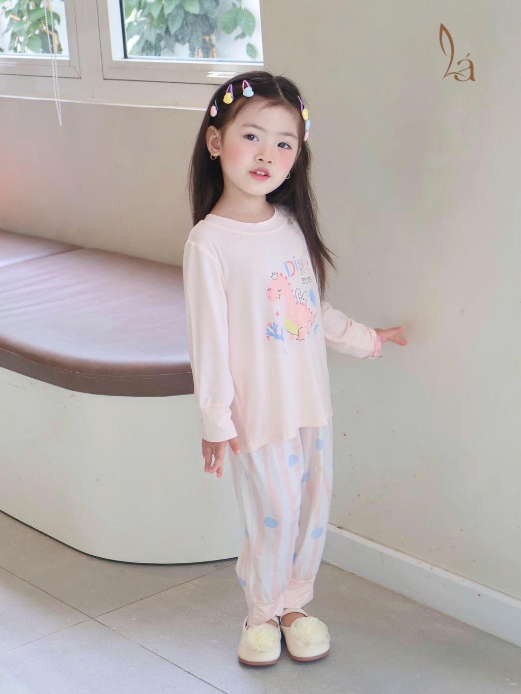  Bộ dài tay cho bé trai gái 95% sợi sồi Modal Ice Cool Lá Homewear A333, đồ ngủ cho bé bo tay chân hình khủng long, kitty 