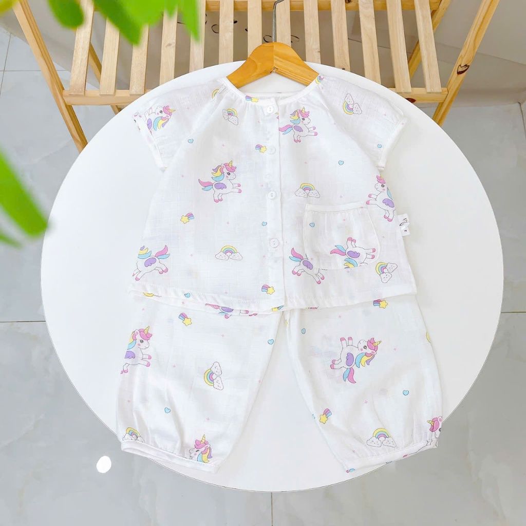  Bộ tay ngắn quần dài xô cotton Lá Homewear A339, đồ ngủ cộc tay bé gái quần bí dễ thương mềm mát 