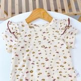  Bộ tay ngắn quần dài bé gái sợi sồi Modal Ice Cool Lá Homewear A372, đồ ngủ côc tay bé gái mát mềm 