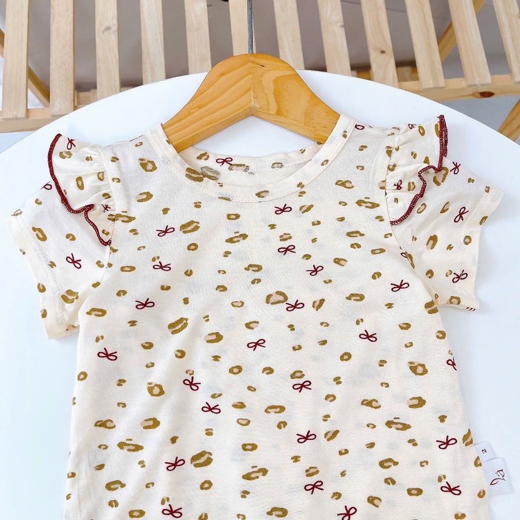  Bộ tay ngắn quần dài bé gái sợi sồi Modal Ice Cool Lá Homewear A372, đồ ngủ côc tay bé gái mát mềm 