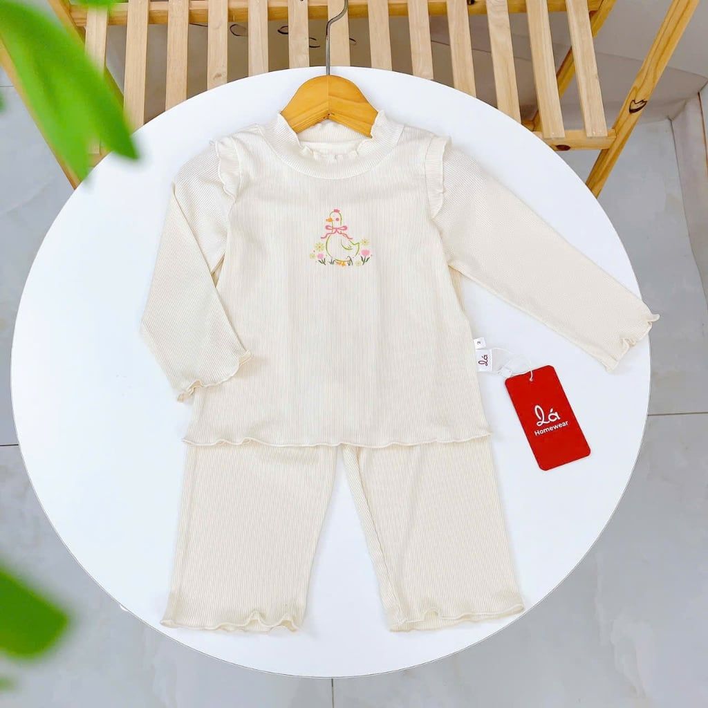  Đồ bộ dài tay bé gái sợi sồi Modal Lá Homewear LEZ01, bộ thun tăm cao cấp mềm mát mịn co giãn 