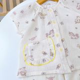  Bộ đồ ngủ bé gái tay ngắn xô muslin Lá Homewear A367, đồ dài mặc ngủ cho bé cộc tay capybara, kỳ lân dễ thương 