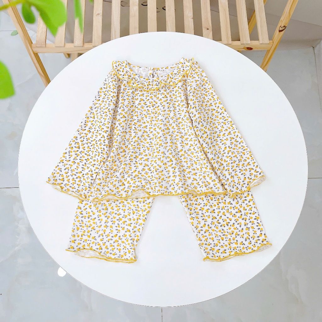  Đồ dài tay bé gái 95% sợi sồi Modal Ice Cool Lá Homewear A321, pijama cho bé hoa nhí cổ bèo xinh xắn 
