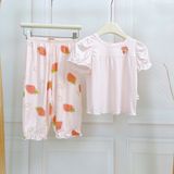  Bộ tay ngắn quần dài bé gái 95% sợi sồi Modal Ice Cool Lá Homewear A310, đồ ngủ cộc tay cho bé quần bí dễ thương melody 