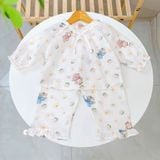  Bộ dài tay bé gái xô cotton Lá Homewear A313, pijama trẻ em gái mặc ngủ thoáng mát babydoll cổ chun dễ thương 