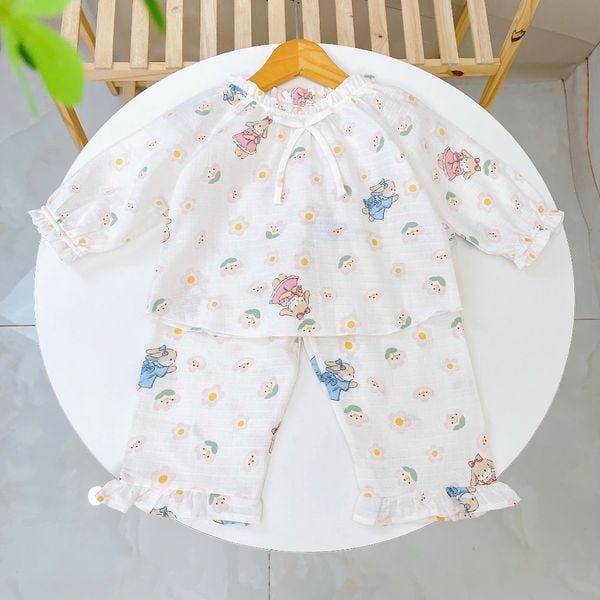  Bộ dài tay bé gái xô cotton Lá Homewear A313, pijama trẻ em gái mặc ngủ thoáng mát babydoll cổ chun dễ thương 