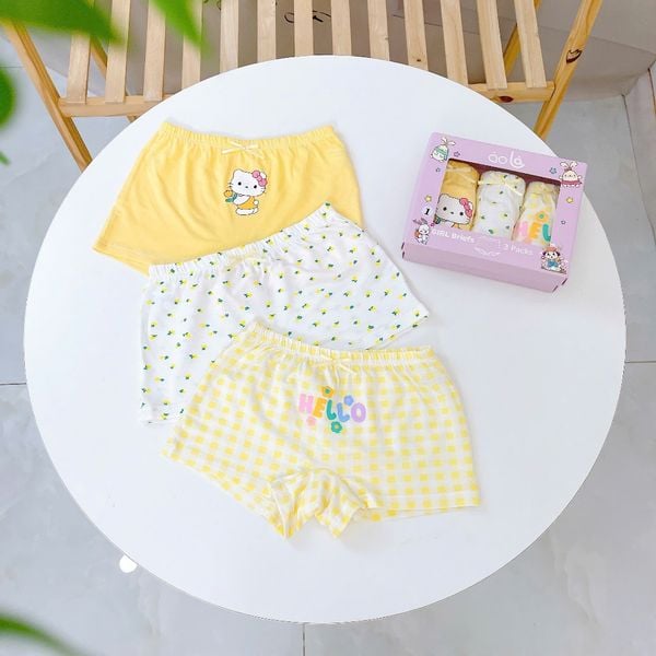  Quần lót bé gái 95% Modal sợi Sồi Lá Homewear A392, set 3 quần chip bé gái kitty caro dễ thương 