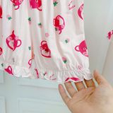  Bộ đùi bé gái 95% sợi sồi Modal Ice Cool Lá Homewear A311, bộ cộc tay bé gái gấu dâu mềm mát lạnh quần bí 