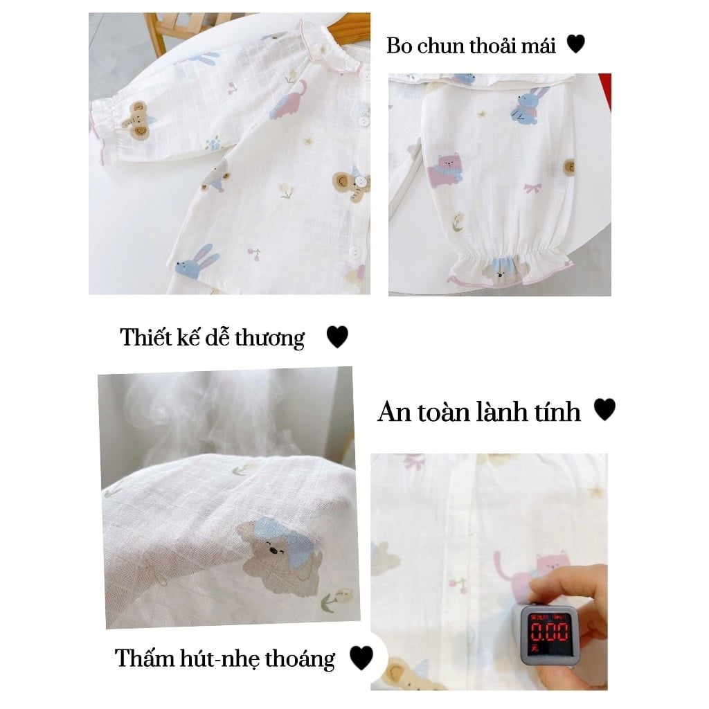  Đồ dài tay bé gái xô cotton Lá Homewear XCL17, bộ ngủ cho bé mềm mát thấm hút, pizama trẻ em 