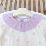  Bộ dài tay bé gái Lá Homewear A348,  đồ dài mặc ngủ cho bé cổ bèo xinh xắn hoa nhí nơ vải Lyocell Cotton mềm mướt 