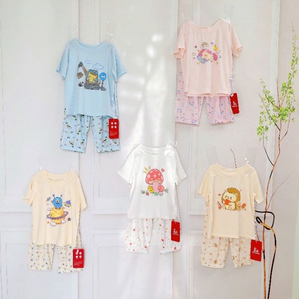  Bộ ngủ tay ngắn quần dài sợi Sồi Modal Lá Homewear M10, đồ ngủ cộc tay mát mềm quần bo unicorn xe 