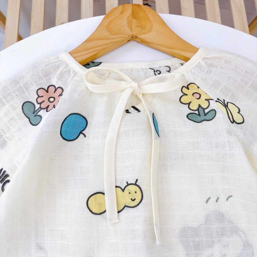  Pijama bé gái xô cotton Lá Homewear XCL18, đồ bộ dài tay cho bé cột nơ quần bo mặc ngủ mềm mát 
