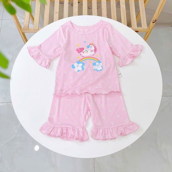  Bộ lửng cho bé gái 95% sợi sồi Modal Ice Cool Áo Lá Homewear A326 họa tiết hoa nhí kỳ lân unicorn melody 