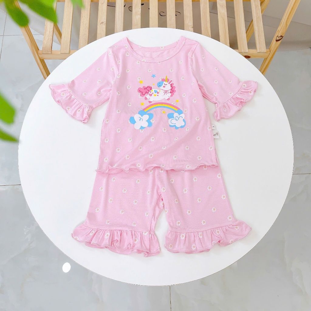  Bộ lửng cho bé gái 95% sợi sồi Modal Ice Cool Áo Lá Homewear A326 họa tiết hoa nhí kỳ lân unicorn melody 