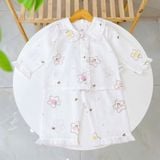  Pijama bé gái xô cotton Lá Homewear A346, bộ dài tay bé gái cổ bèo dễ thương, bộ ngủ mát trẻ em gái 