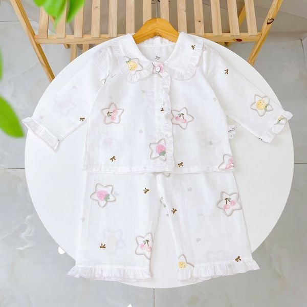  Pijama bé gái xô cotton Lá Homewear A346, bộ dài tay bé gái cổ bèo dễ thương, bộ ngủ mát trẻ em gái 