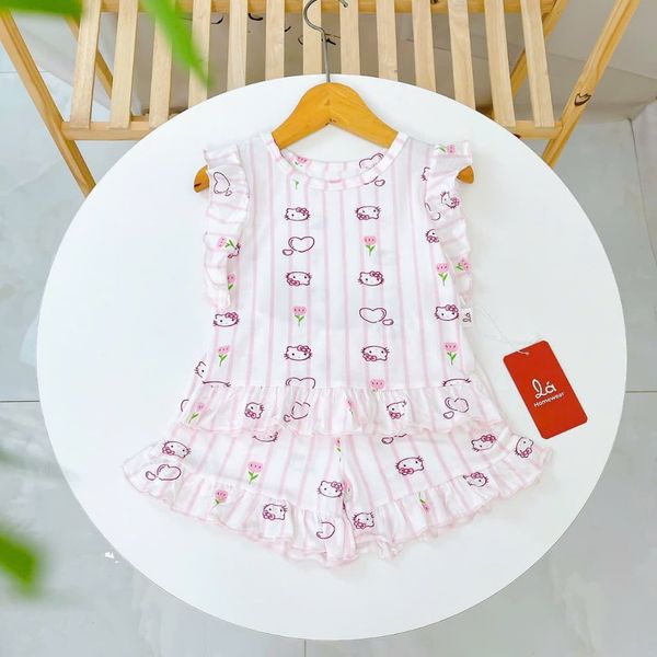  Bộ đùi bé gái vải sợi sồi Modal Lá Homewear MODL1, đồ bộ cộc tay mặc hè bé gái tay bèo dễ thương 