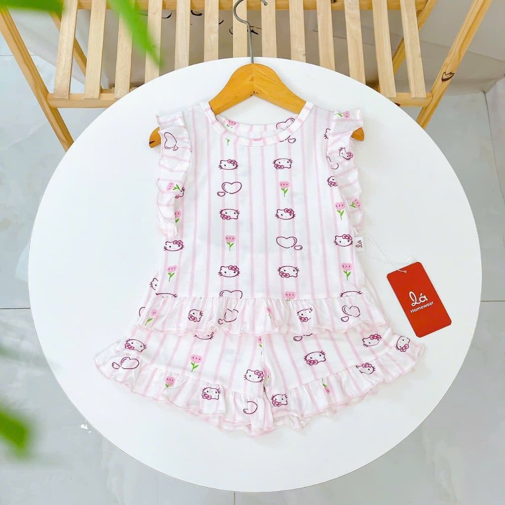  Bộ đùi bé gái vải sợi sồi Modal Lá Homewear MODL1, đồ bộ cộc tay mặc hè bé gái tay bèo dễ thương 