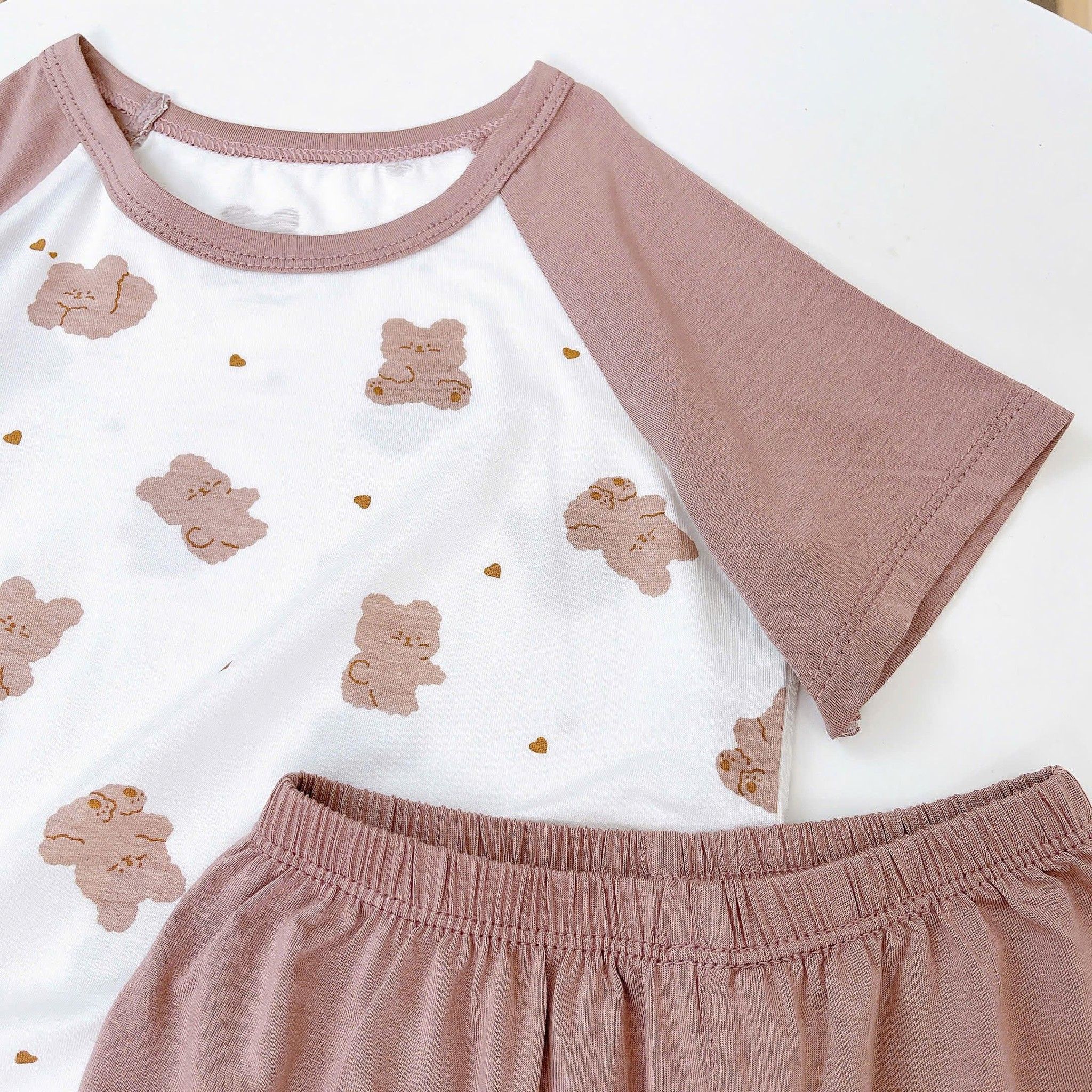  Bộ đùi bé trai 95% sợi sồi Modal Ice Cool Lá Homewear A324, đồ bộ bé trai cộc tay raglan phối hình xe gấu trúc mát 