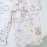  Pijama bé gái xô cotton Lá Homewear A346, bộ dài tay bé gái cổ bèo dễ thương, bộ ngủ mát trẻ em gái 