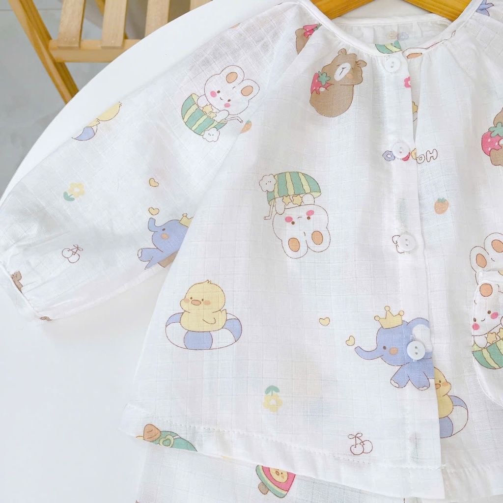  Bộ dài tay bé gái xô cotton Lá Homewear A342, pizama cho bé babydoll mát mềm dễ thương 
