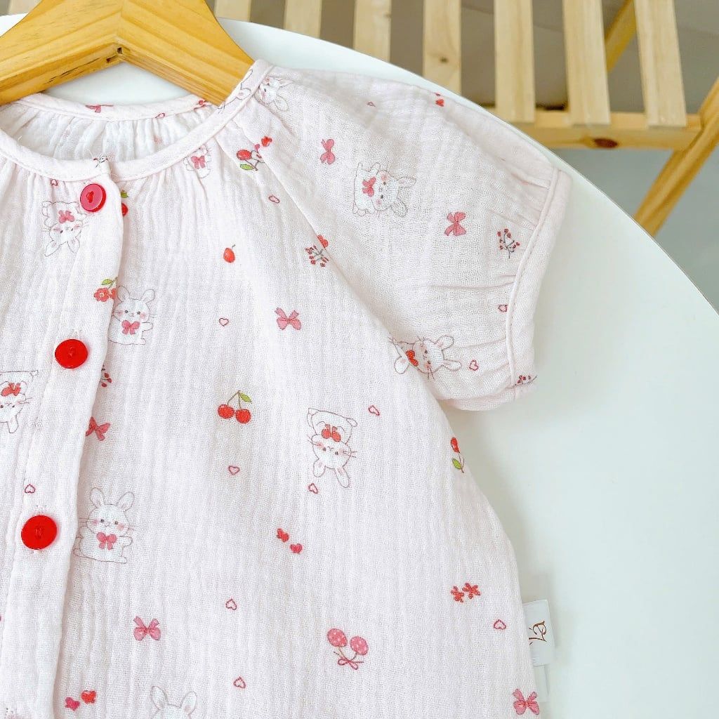  Bộ đồ ngủ bé gái tay ngắn xô muslin Lá Homewear A367, đồ dài mặc ngủ cho bé cộc tay capybara, kỳ lân dễ thương 