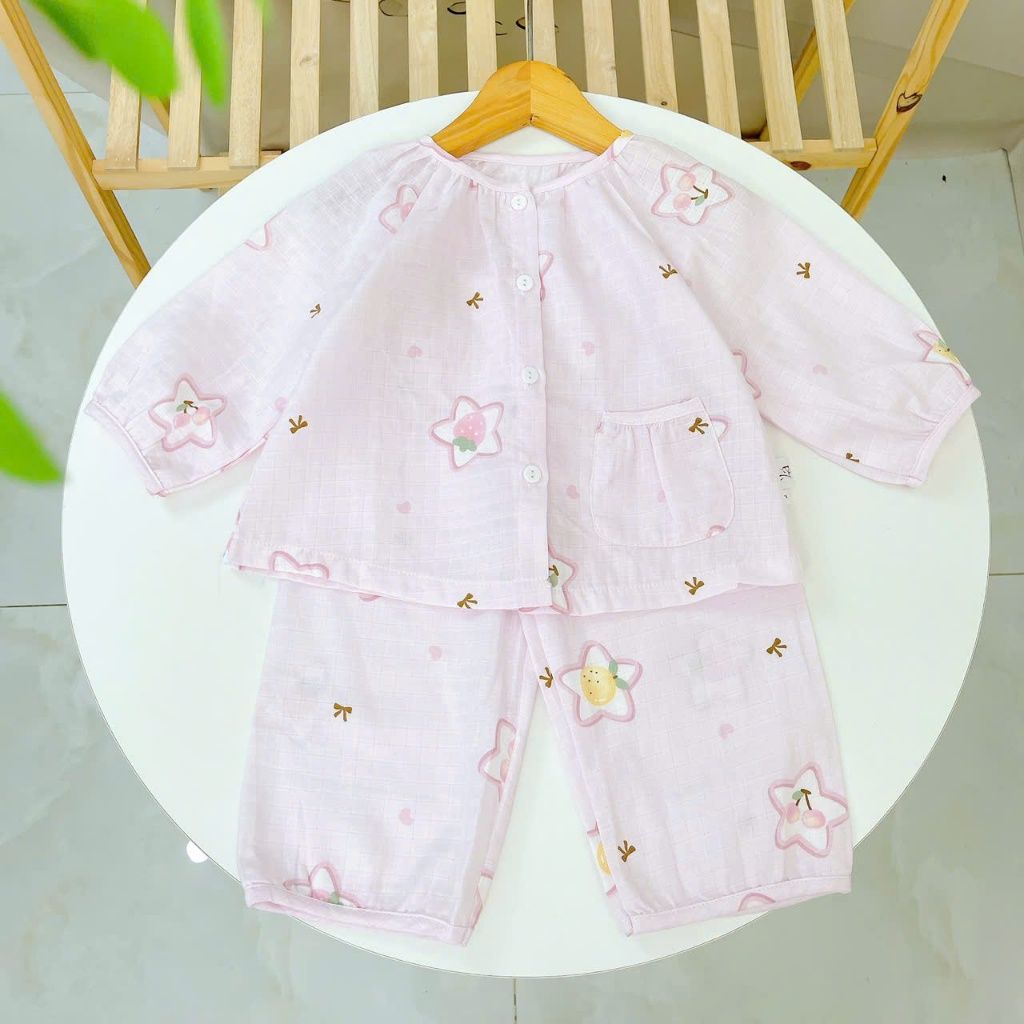  Bộ dài tay bé gái xô cotton Lá Homewear A342, pizama cho bé babydoll mát mềm dễ thương 