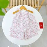  Bộ đùi áo yếm bé gái xô muslin XM02 Lá Homewear, bộ hai dây mùa hè mát nhẹ cho bé 