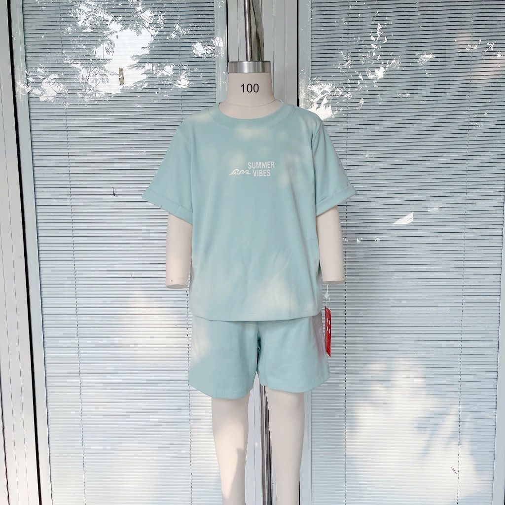  Bộ cộc tay bé trai Lá Homewear LC01, bộ đùi cho bé vải Lyocell Cotton in hình tay vắn năng động 