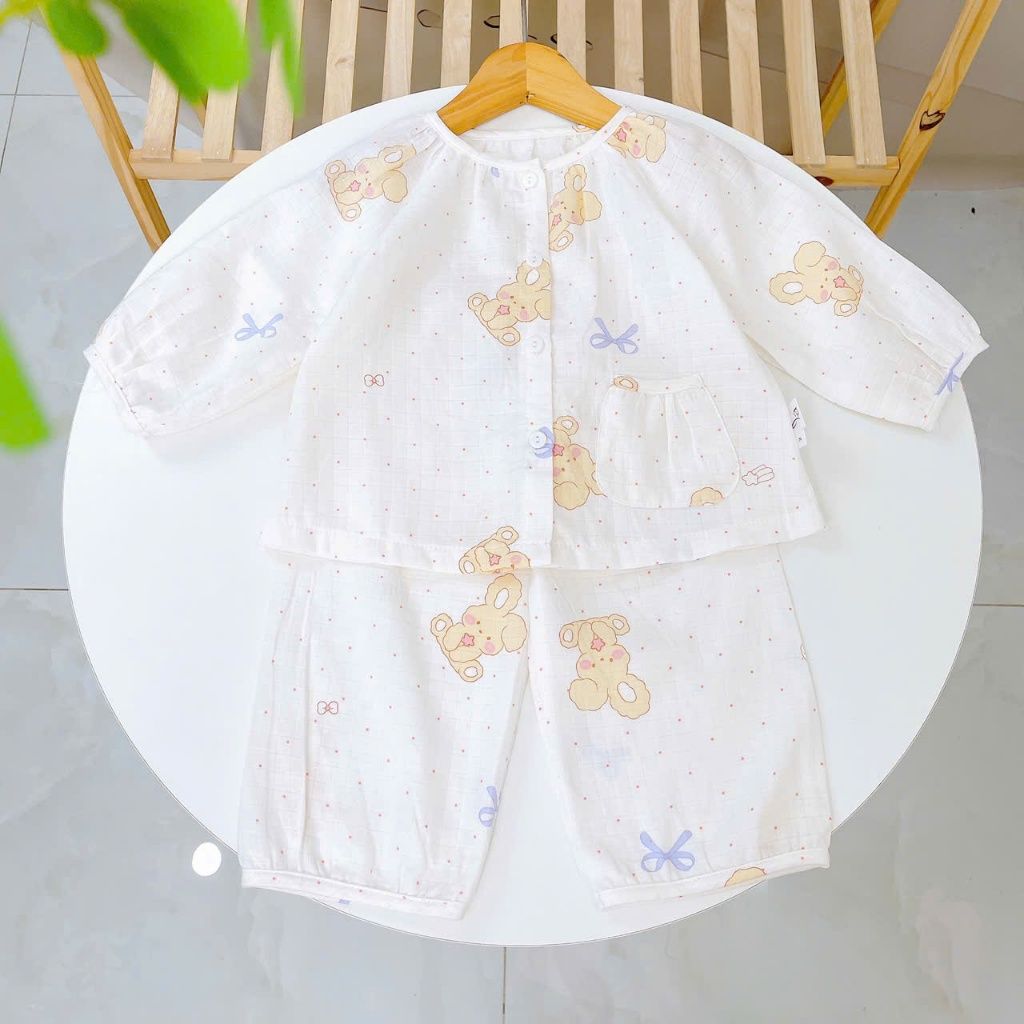  Bộ dài tay bé gái xô cotton Lá Homewear A342, pizama cho bé babydoll mát mềm dễ thương 