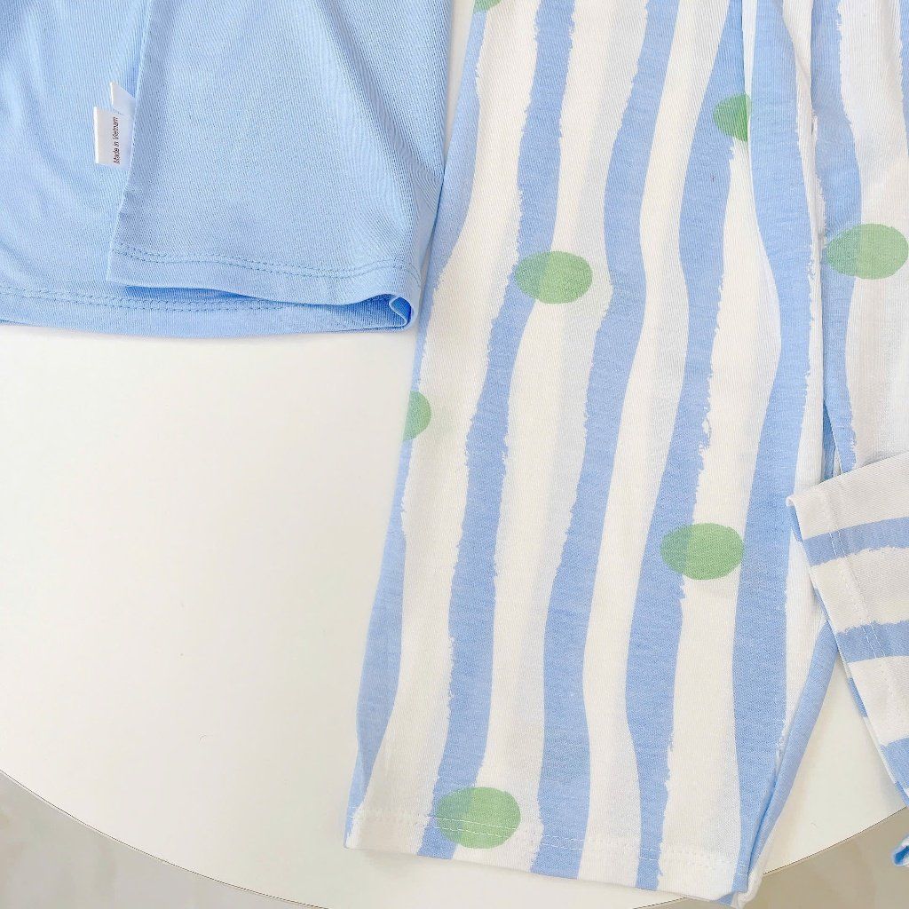  Bộ tay ngắn quần dài cho bé 95% sợi sồi Modal Ice Cool Lá Homewear A331, đồ ngủ cộc tay bé trai gái khủng long kitty 