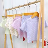 Bộ cộc tay bé gái chấm bi Lá Homewear LC03, bộ đùi cho bé vải Lyocell Cotton quần short năng động 