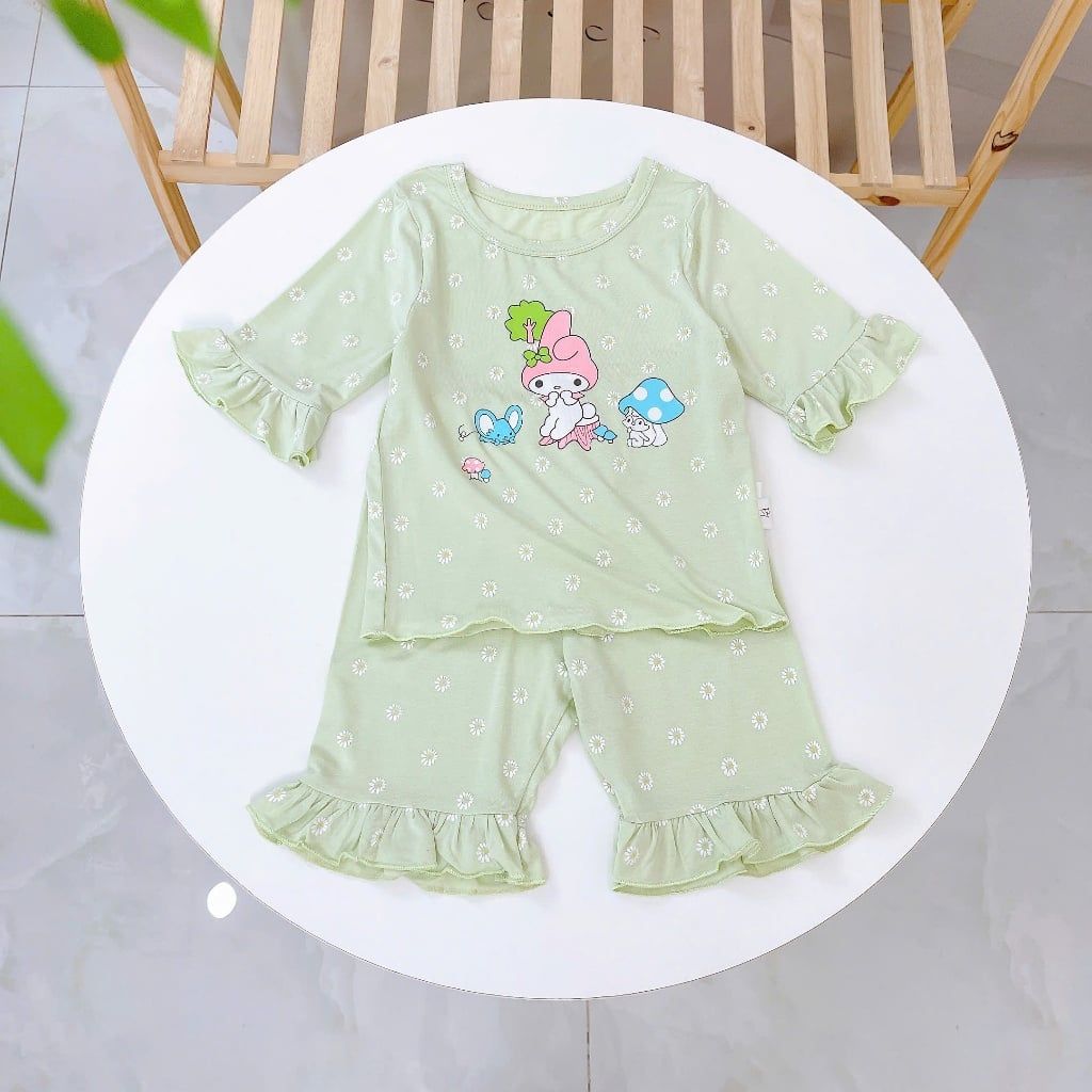  Bộ lửng cho bé gái 95% sợi sồi Modal Ice Cool Áo Lá Homewear A326 họa tiết hoa nhí kỳ lân unicorn melody 