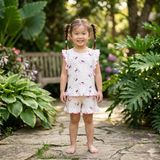  Bộ đùi bé gái vải sợi sồi Modal Lá Homewear MODL1, đồ bộ cộc tay mặc hè bé gái tay bèo dễ thương 