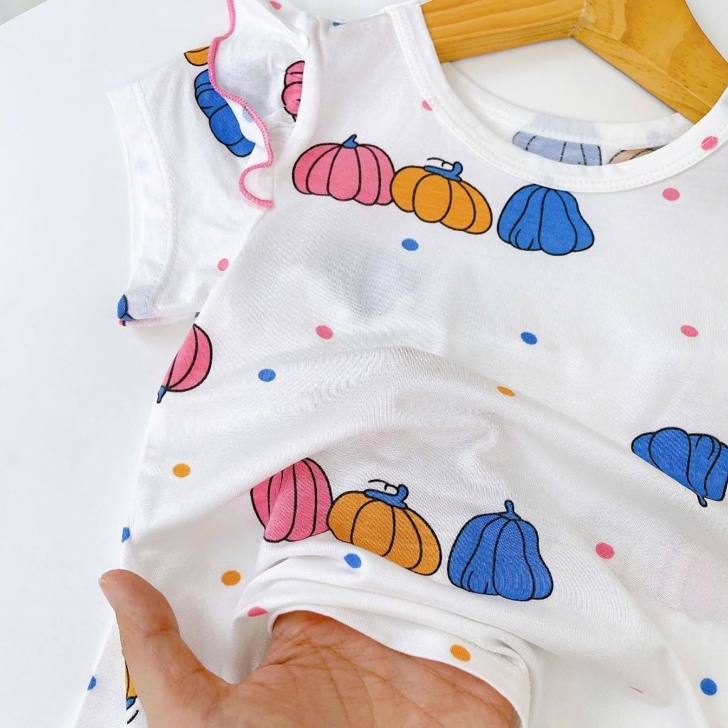  Bộ tay ngắn quần dài bé gái sợi sồi Modal Ice Cool Lá Homewear A372, đồ ngủ côc tay bé gái mát mềm 