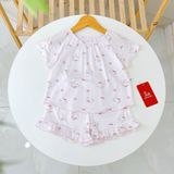  Bộ cộc tay bé gái Lá Homewear A395, bộ đùi cho bé gái vải tencel lycra mềm mỏng mát 