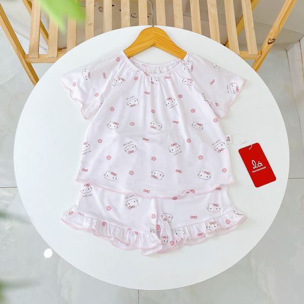  Bộ cộc tay bé gái Lá Homewear A395, bộ đùi cho bé gái vải tencel lycra mềm mỏng mát 