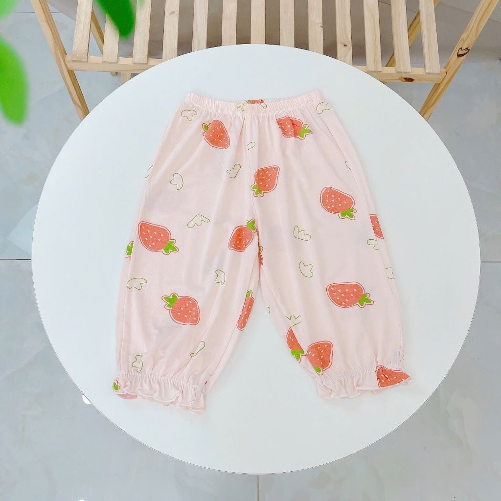  Bộ tay ngắn quần dài bé gái 95% sợi sồi Modal Ice Cool Lá Homewear A310, đồ ngủ cộc tay cho bé quần bí dễ thương melody 