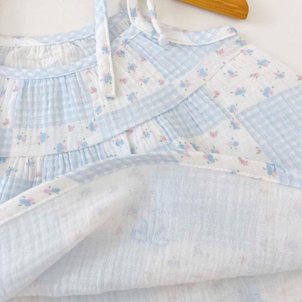  Bộ hai dây bé gái xô muslin XM03 Lá Homewear, đồ bộ mùa hè mát chấm bi 