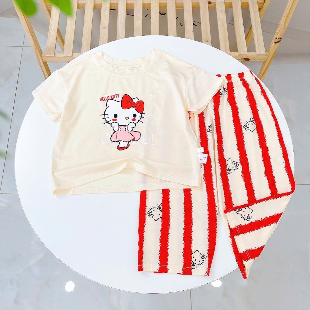  Bộ tay ngắn quần dài cho bé 95% sợi sồi Modal Ice Cool Lá Homewear A331, đồ ngủ cộc tay bé trai gái khủng long kitty 