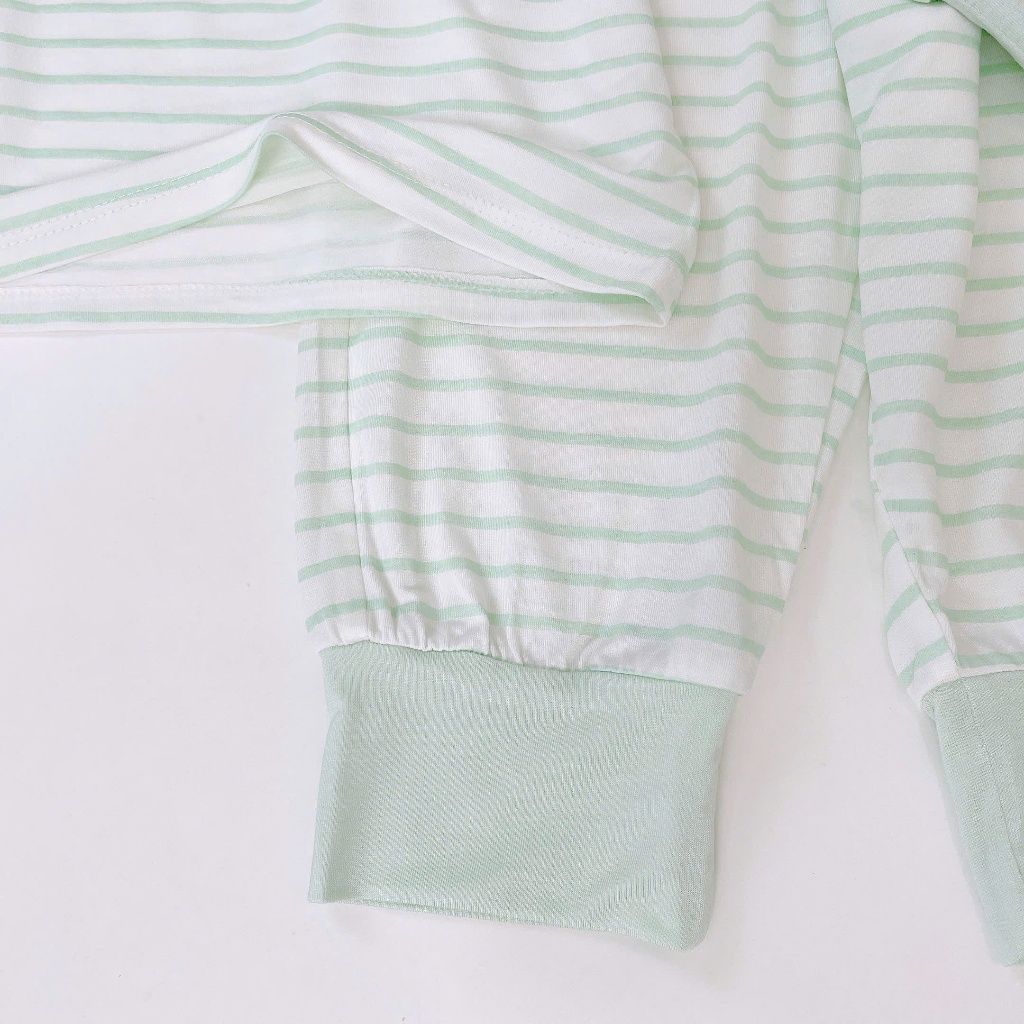  Bộ dài tay cho bé 95% sợi sồi Modal Ice Cool Lá Homewear A340, đồ bô ngủ trai gái mát mềm sọc ngang pastel xinh xắn 